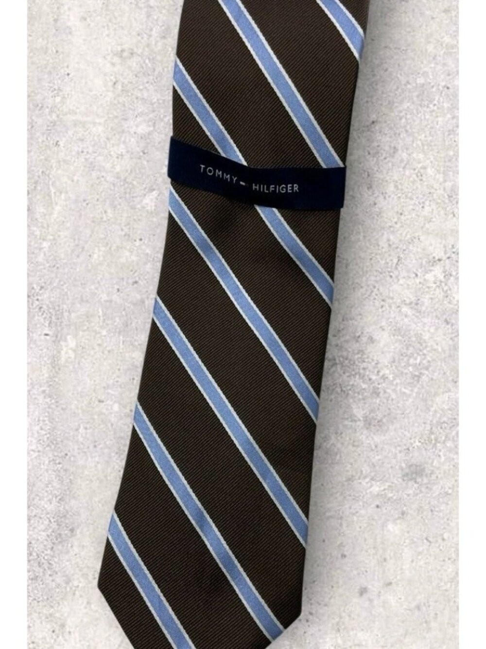 NEW TOMMY HILFIGER Silk Tie Brown Blue Striped W:3.4" - Picture 6 of 6